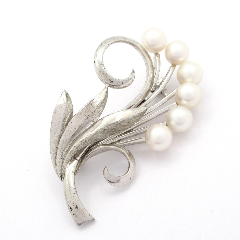 Mikimoto Brooch Silver White Pearl